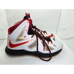 Nike LeBron 10 X Heat Home Basketball Shoes Men's 9 White Red Athletic Sneakers